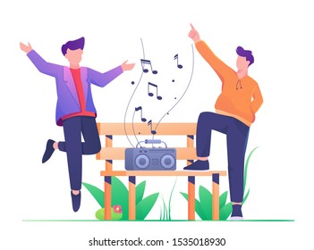 Man dance in park flat illustration