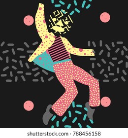 A man dance in unique illustration of memphis. Style art of 1950s, 1960s, 1970s.