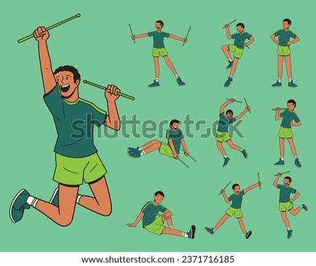 Man dance workout with drum stick cartoon character