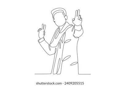 A man dances with his hands raised at the Holi festival. Holi one-line drawing