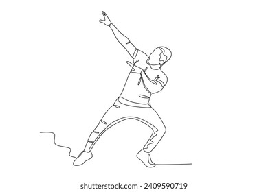A man dances to music. Dancing one-line drawing