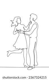 man dances waltz with woman - one line art vector. concept professional dancers dancing, couple dancing