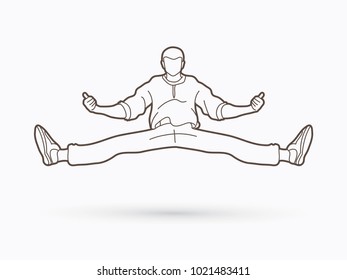 A man dancing, Action jumping outline graphic vector