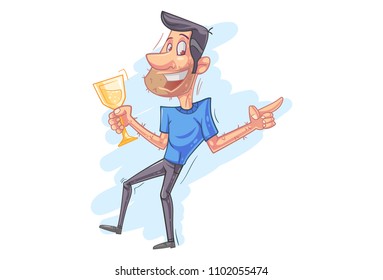 Man dancing with beer glass in hand. Vector cartoon illustration.