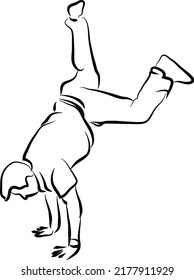 Man dancing breakdance or street dance silhouette. Fictional character and plot