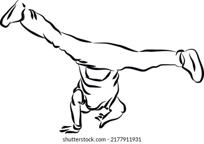 Man dancing breakdance or street dance silhouette. Fictional character and plot