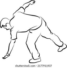 Man dancing breakdance or street dance silhouette. Fictional character and plot