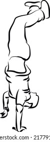 Man dancing breakdance or street dance silhouette. Fictional character and plot