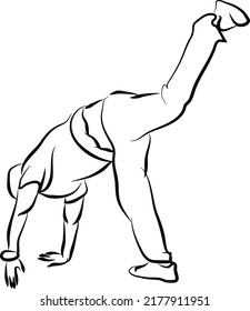 Man dancing breakdance or street dance silhouette. Fictional character and plot