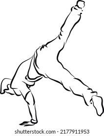 Man dancing breakdance or street dance silhouette. Fictional character and plot