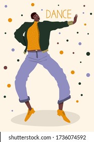 Man dancing flat color vector character. Isolated cartoon illustration for web graphic design and animation.