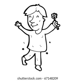 man dancing with flower cartoon