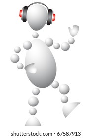 Man is dancing in head-phones. Abstract 3d-human series from balls. Variant of white isolated on white background. A fully editable vector illustration for your design.