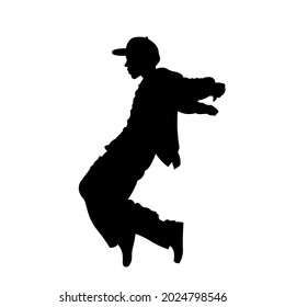 Man dancing hip hop, house, juzz funk or street dance vector silhouette