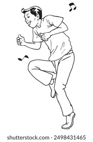 A man is dancing. Illustration in full body, black and white and vector format.