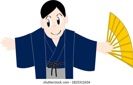 Un hombre bailando en un kimono
