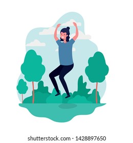 man dancing in landscape with trees and plants