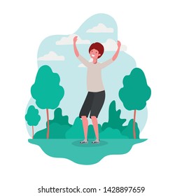 man dancing in landscape with trees and plants