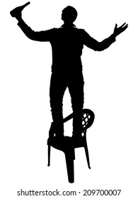 Man dancing on chair, silhouette
