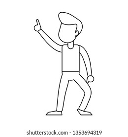Man dancing and smiling cartoon black and white