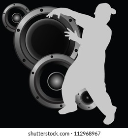 man dancing and speaker vector illustration on black