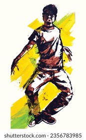 Man, dancing street dance in urban hip-hop style, Dancer jumping and dancing break dance, young hip-hop dancer illustration style.