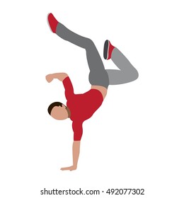Man dancing street dance in urban hip hop style. Dancer jumping and dancing break dance.