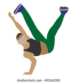 Man dancing street dance in urban hip hop style. Dancer jumping and dancing break dance.