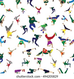 Man dancing street dance in urban hip hop style. Simple seamless pattern. Vector illustration