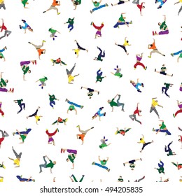 Man dancing street dance in urban hip hop style. Simple seamless pattern. Vector illustration