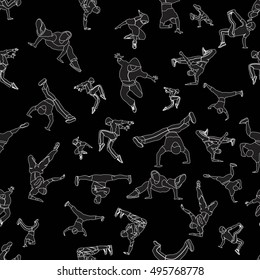 Man dancing street dance in urban hip hop style. Simple seamless pattern. Vector illustration