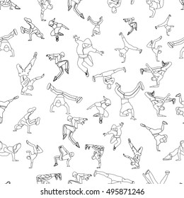 Man dancing street dance in urban hip hop style. Simple seamless pattern. Vector illustration