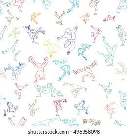 Man dancing street dance in urban hip hop style. Simple seamless pattern. Vector illustration