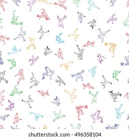Man dancing street dance in urban hip hop style. Simple seamless pattern. Vector illustration