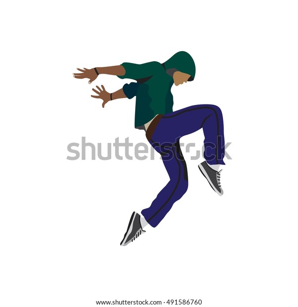 Man dancing street dance in urban hip hop style. Dancer jumping and