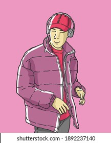 man dancing while listening to music. hand drawn style vector design illustrations.
