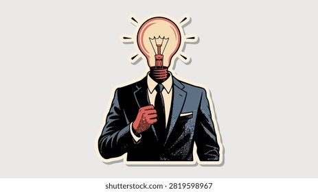 Man in a dark blue suit and tie adjusting his collar with a light bulb for a Transparent Background