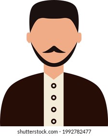 Man with dark hair and moustache, illustration, on a white background.