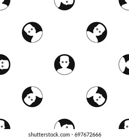 Man in the dark pattern repeat seamless in black color for any design. Vector geometric illustration
