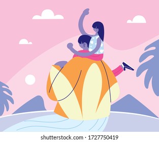 man and daughter, card of the father day vector illustration design