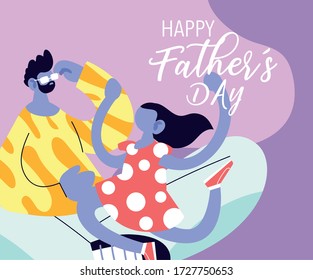 man and daughter, card of the happy father day vector illustration design