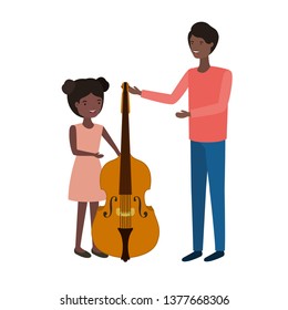 man with daughter and fiddle character