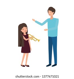 man with daughter and trumpet character