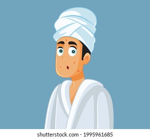 Man Dealing with Adult Acne Vector Illustration. Unhappy person with pimples having overnight skin problems  
