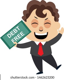 Man is debt free, illustration, vector on white background.