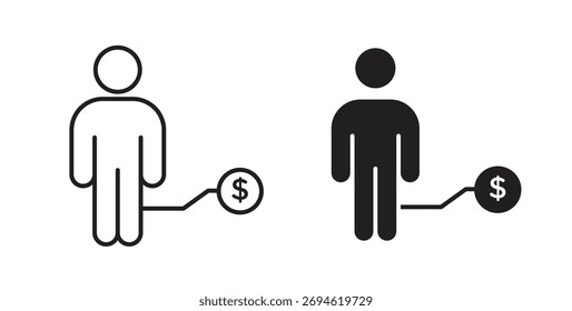Homem com conceito de ícone de dívida. Símbolo de logotipo para web e celular. Pixel perfeito.