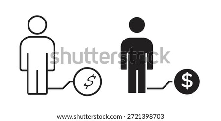 Man with debt icon concept set. Simple icon collection
