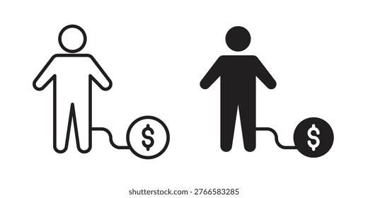 Man with debt icons. Vector graphic. Editable vector stroke. EPS 10.