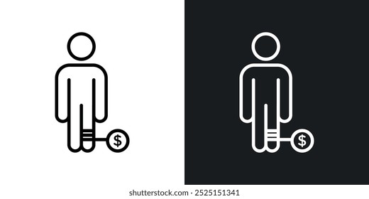 Homem com linha de débito na cor preta da linha fina. ilustração simples de símbolos vetoriais planos.