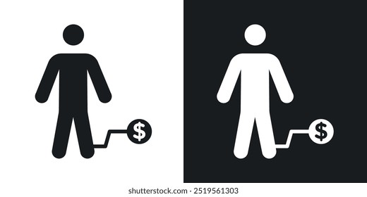 Man with debtline vector icon set in solid and outline style.